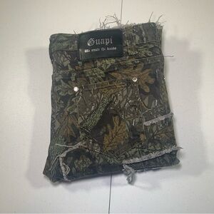 Guapi Pants Mens Size 36X36 Green Camouflage Distressed Ripped Hip Hop
